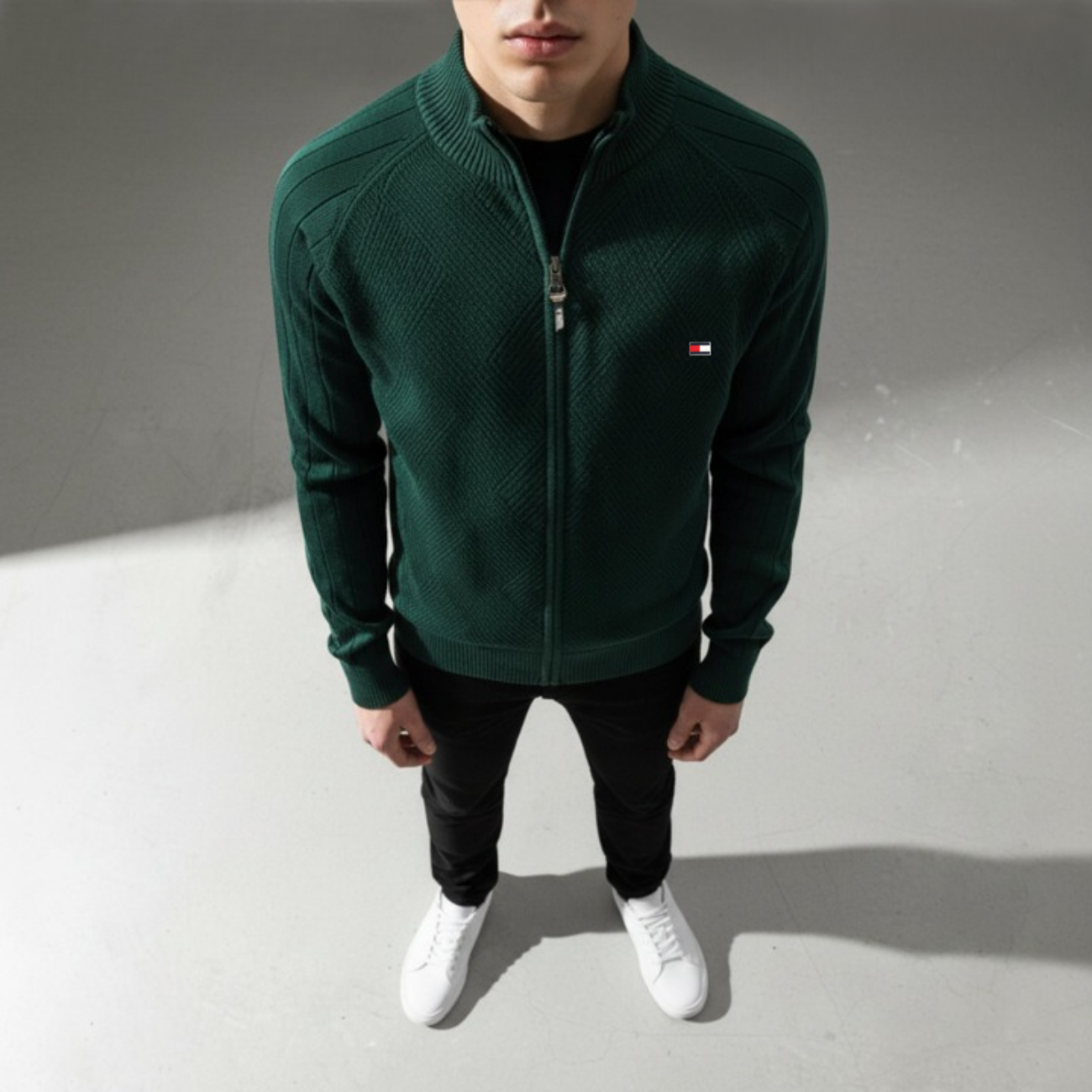 Herrtröja med textur och dragkedja || UTGÅNGSREA